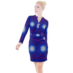 Mandala Abstract Fractal Patriotic Button Long Sleeve Dress