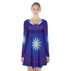 Mandala Abstract Fractal Patriotic Long Sleeve Velvet V-neck Dress by Simbadda