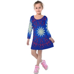 Mandala Abstract Fractal Patriotic Kids  Long Sleeve Velvet Dress by Simbadda