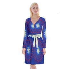 Mandala Abstract Fractal Patriotic Long Sleeve Velvet Front Wrap Dress by Simbadda