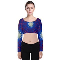 Mandala Abstract Fractal Patriotic Velvet Long Sleeve Crop Top