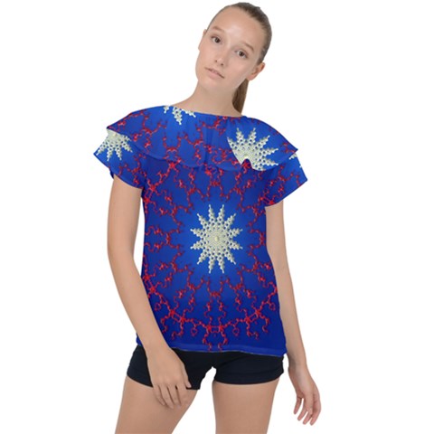 Mandala Abstract Fractal Patriotic Ruffle Collar Chiffon Blouse by Simbadda