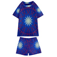 Mandala Abstract Fractal Patriotic Kids  Swim Tee And Shorts Set