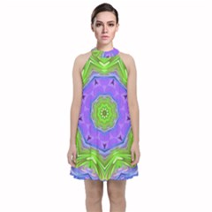 Abstract Art Colorful Velvet Halter Neckline Dress 