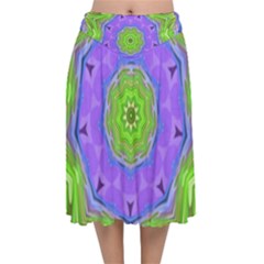 Abstract Art Colorful Velvet Flared Midi Skirt by Simbadda