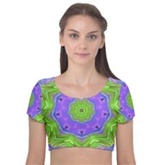 Abstract Art Colorful Velvet Short Sleeve Crop Top 