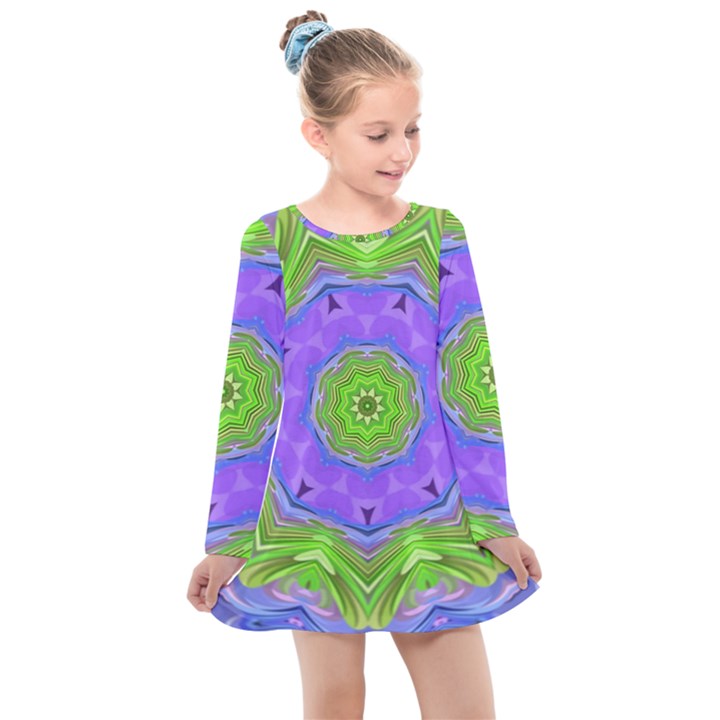 Abstract Art Colorful Kids  Long Sleeve Dress