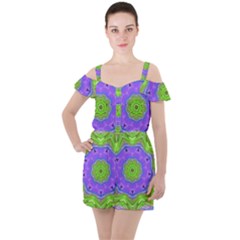 Abstract Art Colorful Ruffle Cut Out Chiffon Playsuit