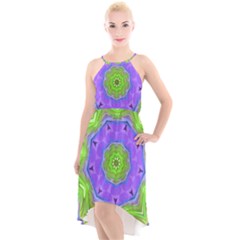 Abstract Art Colorful High-low Halter Chiffon Dress 