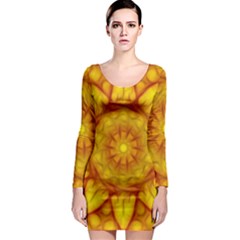 Kaleidoscope Floral Mandala Yellow Long Sleeve Bodycon Dress