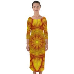 Kaleidoscope Floral Mandala Yellow Quarter Sleeve Midi Bodycon Dress by Simbadda