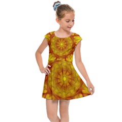 Kaleidoscope Floral Mandala Yellow Kids Cap Sleeve Dress