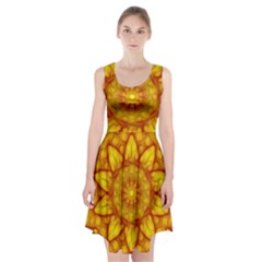 Kaleidoscope Floral Mandala Yellow Racerback Midi Dress