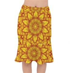 Kaleidoscope Floral Mandala Yellow Mermaid Skirt by Simbadda