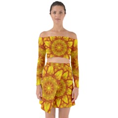 Kaleidoscope Floral Mandala Yellow Off Shoulder Top With Skirt Set by Simbadda