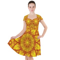 Kaleidoscope Floral Mandala Yellow Cap Sleeve Midi Dress