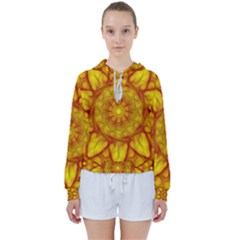 Kaleidoscope Floral Mandala Yellow Women s Tie Up Sweat by Simbadda