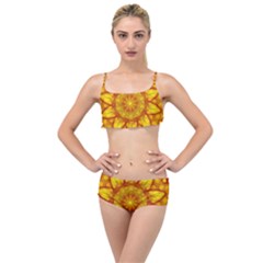 Kaleidoscope Floral Mandala Yellow Layered Top Bikini Set