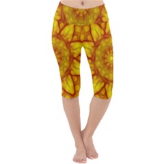 Kaleidoscope Floral Mandala Yellow Lightweight Velour Cropped Yoga Leggings