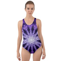 Fractal Mandala Background Purple Cut-out Back One Piece Swimsuit by Simbadda