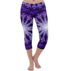 Fractal Mandala Background Purple Capri Yoga Leggings by Simbadda