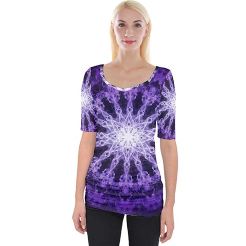 Fractal Mandala Background Purple Wide Neckline Tee by Simbadda