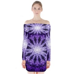 Fractal Mandala Background Purple Long Sleeve Off Shoulder Dress