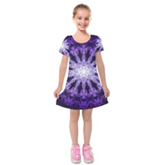 Fractal Mandala Background Purple Kids  Short Sleeve Velvet Dress by Simbadda