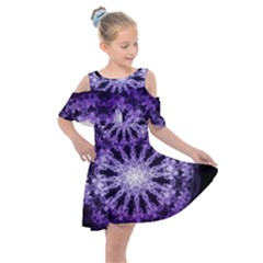 Fractal Mandala Background Purple Kids  Shoulder Cutout Chiffon Dress