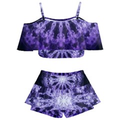 Fractal Mandala Background Purple Kids  Off Shoulder Skirt Bikini