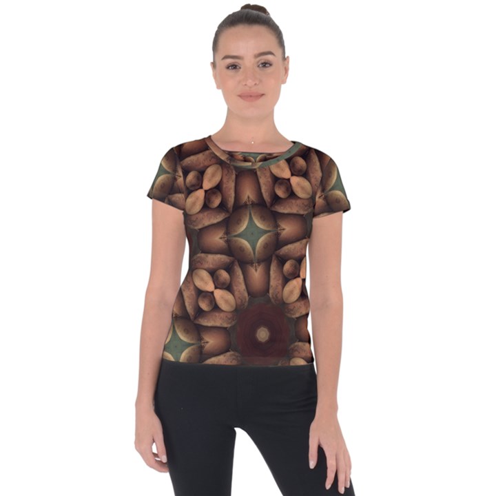 Pattern Moroccan Print Geometric Short Sleeve Sports Top 