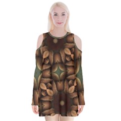 Pattern Moroccan Print Geometric Velvet Long Sleeve Shoulder Cutout Dress