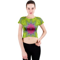 Green Pink Abstract Art Abstract Background Crew Neck Crop Top by Simbadda