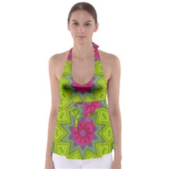 Green Pink Abstract Art Abstract Background Babydoll Tankini Top by Simbadda