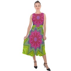 Green Pink Abstract Art Abstract Background Midi Tie-back Chiffon Dress by Simbadda