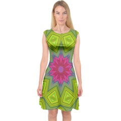 Green Pink Abstract Art Abstract Background Capsleeve Midi Dress by Simbadda