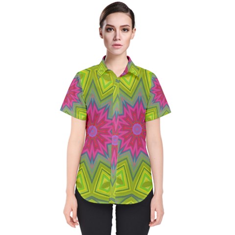 Green Pink Abstract Art Abstract Background Women s Short Sleeve Shirt by Simbadda