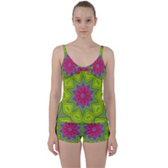 Green Pink Abstract Art Abstract Background Tie Front Two Piece Tankini by Simbadda