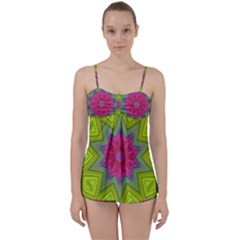 Green Pink Abstract Art Abstract Background Babydoll Tankini Set by Simbadda