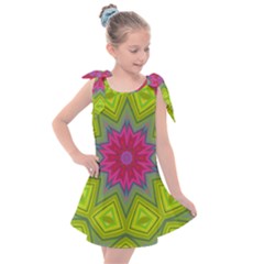 Green Pink Abstract Art Abstract Background Kids  Tie Up Tunic Dress