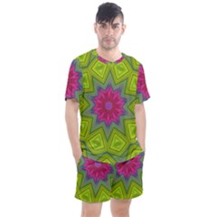 Green Pink Abstract Art Abstract Background Men s Mesh Tee And Shorts Set