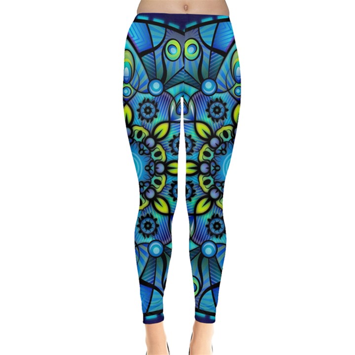 Mandala Blue Abstract Circle Leggings 