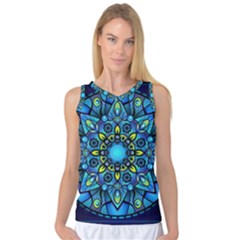 Mandala Blue Abstract Circle Women s Basketball Tank Top by Simbadda