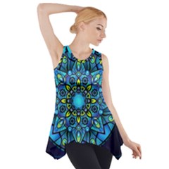 Mandala Blue Abstract Circle Side Drop Tank Tunic by Simbadda