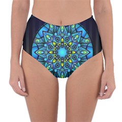 Mandala Blue Abstract Circle Reversible High-waist Bikini Bottoms by Simbadda