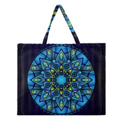 Mandala Blue Abstract Circle Zipper Large Tote Bag by Simbadda