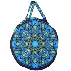 Mandala Blue Abstract Circle Giant Round Zipper Tote by Simbadda