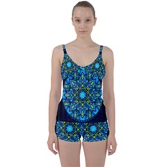 Mandala Blue Abstract Circle Tie Front Two Piece Tankini by Simbadda