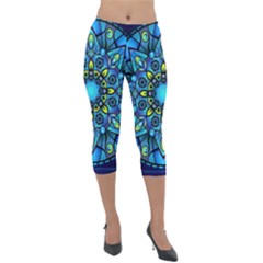 Mandala Blue Abstract Circle Lightweight Velour Capri Leggings  by Simbadda