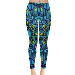 Mandala Blue Abstract Circle Inside Out Leggings by Simbadda